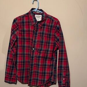 Abercrombie & Fitch Men's Red and Blue Plaid Shirt